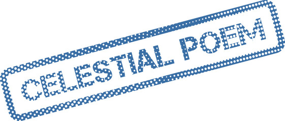 A vibrant blue celestial poem stamp effect label for literary spiritual expression branding