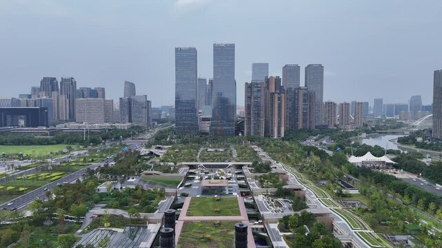 Chengdu Skyline Aerial Photography - Modern Tower and Mall Development, Sichuan