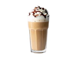 Creamy Frappuccino with Chocolate Drizzle and Whipped Cream – PNG Isolated