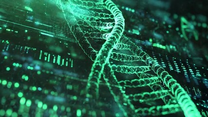 Dna strand rotating with genetic data sequencing - Powered by Adobe