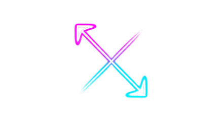 Two glowing neon arrows forming an x shape with pink and cyan colors isolated on transparent background