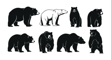A collection of stylized bear silhouettes in varying positions and colors