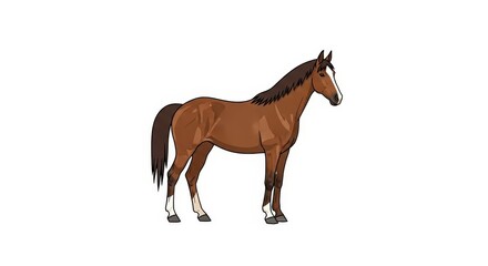 Obraz premium Beautiful Cartoon Horse Illustration - A brown cartoon horse stands proudly, symbolizing strength, freedom, nature, beauty, and grace