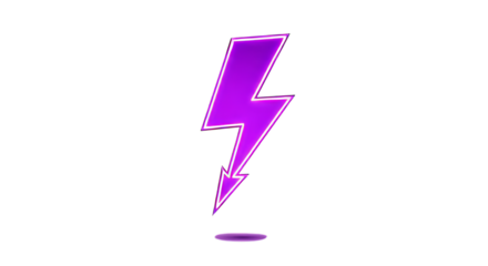 Vibrant neon purple lightning bolt symbol with subtle glow isolated on transparent background