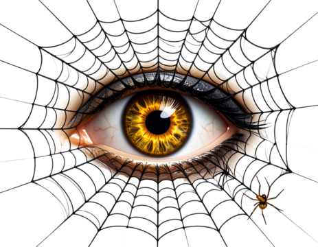Creepy Eyeball on Spider Legs, Walking Insect-Hybrid Horror, Transparent PNG