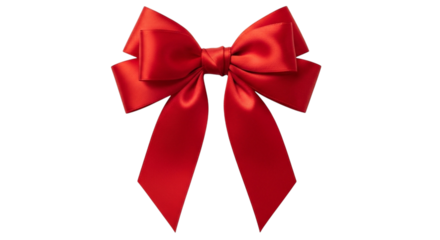 A shiny red satin ribbon bow