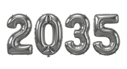 Silver metallic balloons forming the number 2035