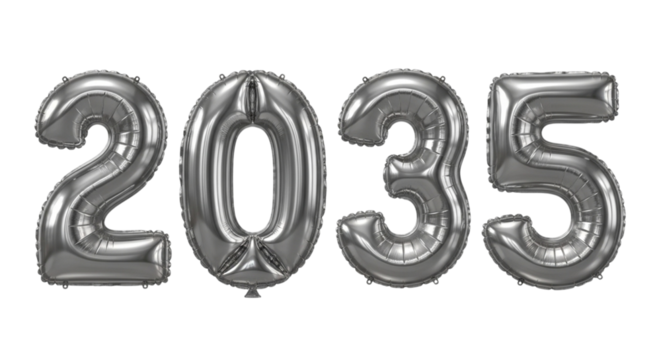 Silver metallic balloons forming the number 2035
