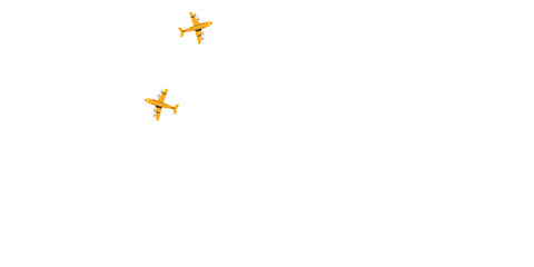 Airplanes traveling across black background with dotted lines