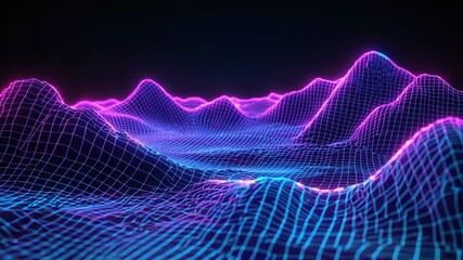 Digital landscape with glowing grid mountains data visualization - Powered by Adobe