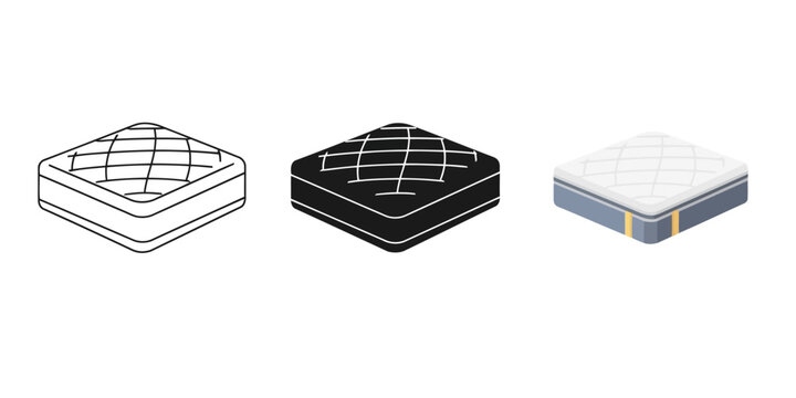 Mattress outline Vector Illustration in 3 Style, Line Art Silhouette and  Color Vector bedding industry product promotion