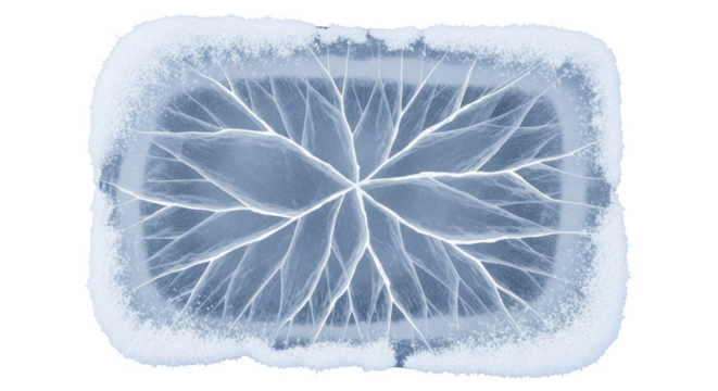 Intricate frost crystal formation with branching patterns isolated on transparent background