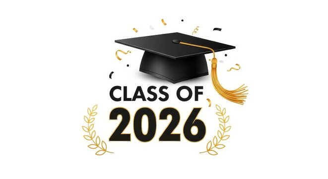Class Of 2026 Graduation Celebration - A celebratory design with graduation cap and confetti, marking academic achievement and milestone for the class of 2026.