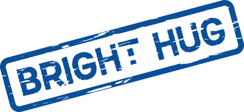 Blue Bright Hug rubber stamp imprint signifying comfort warm affection and friendly welcome