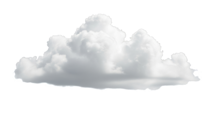A fluffy white cumulus cloud with distinct shapes and textures isolated on transparent background