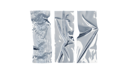 Three abstract crumpled silver foil textures