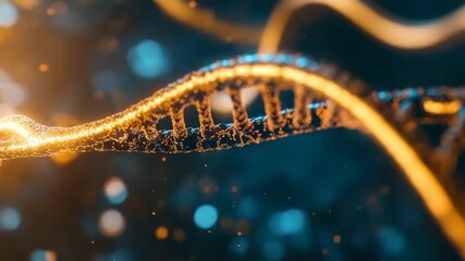 Dna helix structure glowing particles illustrating genetic research - Powered by Adobe