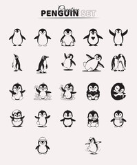 Cute Penguin Set Vector Illustration | Cartoon Penguin Pack | Minimal Penguin Icons | Modern Bird Clipart Collection
