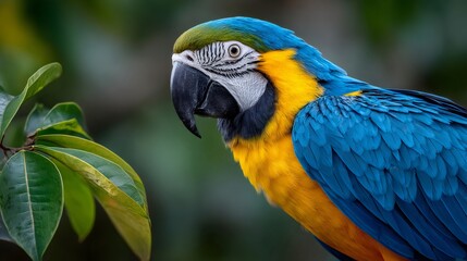 Obraz premium Blue and yellow macaw parrot looking with deep focus