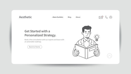 Man reading book with lightbulb idea on website illustration vector