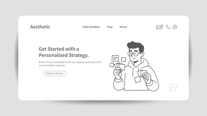 Man holding sticky notes planning strategy on website illustration vector