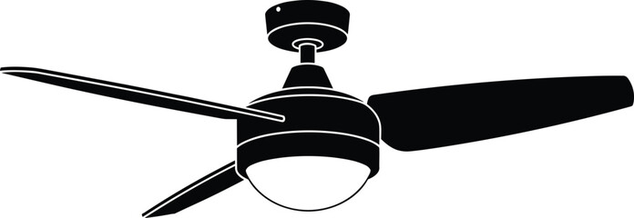 fan, ceiling, silhouette, icon, vector, black, blades, motor, fixture, appliance, electric, home, interior, outline, design