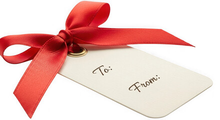 Gift tag with red ribbon for christmas present