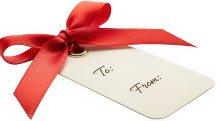 Gift tag with red ribbon for christmas present