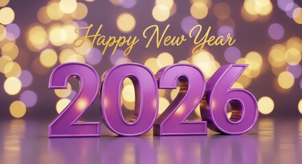 Happy New Year 2026 - Festive celebrating the new year 2026 with purple numbers and a sparkly background