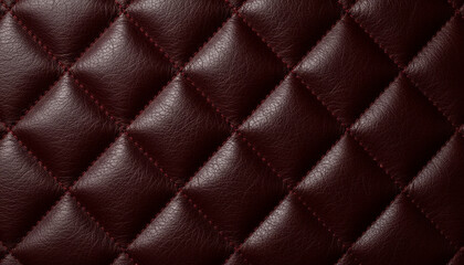 deep burgundy red diamond stitching quilted padded leather background texture, closeup detail