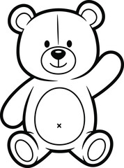 teddy, bear, cartoon, outline, vector, black, cute, toy, child, waving, stuffed, animal, smile, icon, design