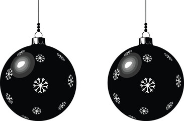 Christmas, ornament, silhouette, icon, vector, black, festive, holiday, snowflake, decoration, hanging, sphere, glossy, seasonal, design
