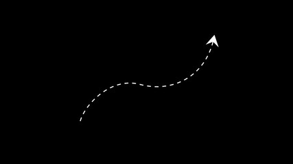 4k Long dotted line arrow animation to indicate an object. dotted line running upwards on black background. Speed ​​Line for Flash Action Overlay. target arrow icon on black background.