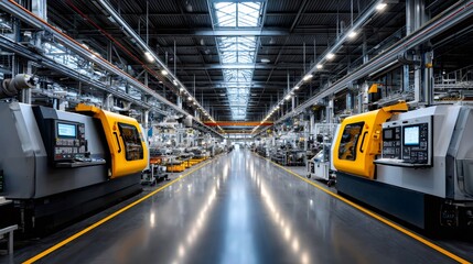 Fototapeta premium Modern manufacturing facility with automated cnc machinery