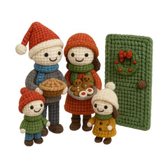PNG Cozy family Christmas crochet illustration.