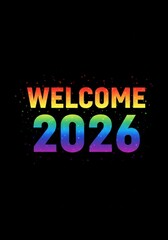 Welcome 2026 Celebration Graphic - Colorful graphic welcoming the year 2026 against a black background
