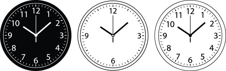 clock, time, analog, silhouette, icon, vector, black, watch, dial, hour, minute, second, design, face, punctual