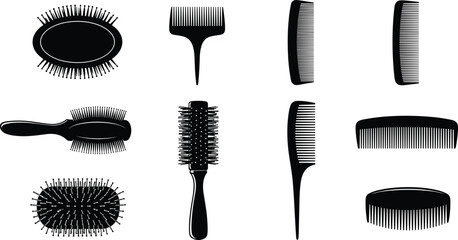 hairbrush, comb, silhouette, icon, vector, black, grooming, bristle, tool, beauty, hairstyle, barber, salon, care, hygiene