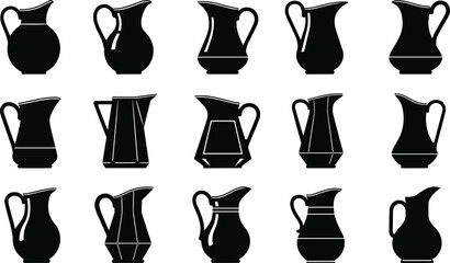 pitcher, jug, silhouette, icon, vector, black, ceramic, vintage, kitchenware, outline, design, minimalist, vessel, home, decor