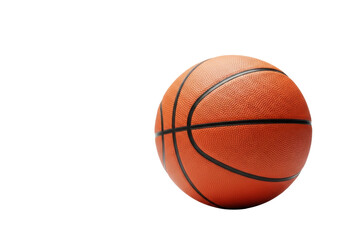 A single orange regulation basketball, pebbled texture, black seams, 3/4 view, on a transparent studio surface, clean background, soft lighting. Concept of strategic business goals and success