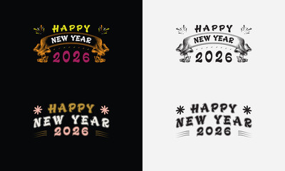 Happy New Year 2026 vector logo set. Trendy typography designs.