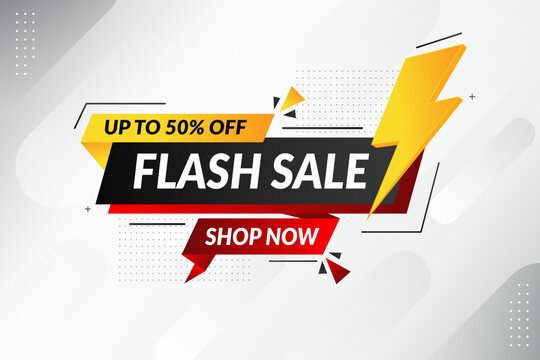 Flash sale banner with bold discount shapes, promotion urgency, consumer attraction, retail marketing strategy, seasonal shopping boost, digital advertising offer concept