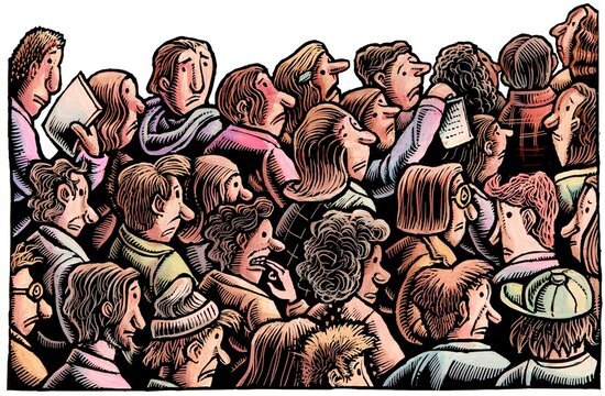 crowd of college applicants or job seekers