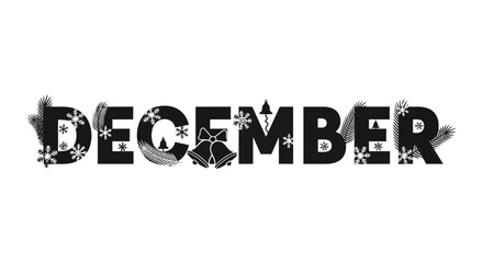 Text december with winter snowflakes and christmas elements in grunge style