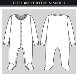 Full length romper illustration of cute baby clothes for boy and girl. Flat sketch