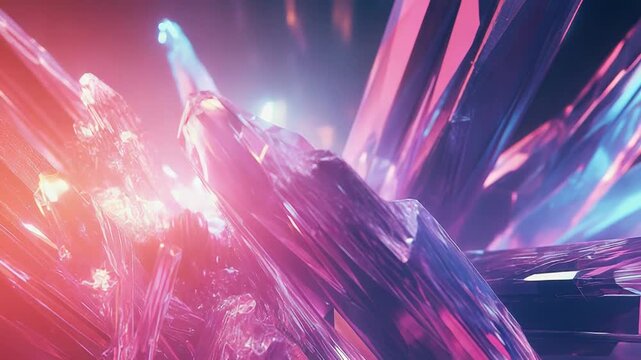 Abstract glowing pink purple crystal cluster formation