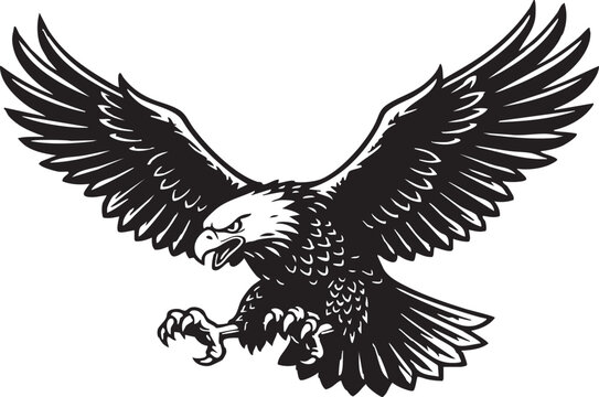 Aggressive Bald Eagle Diving Attacking Vector Illustration