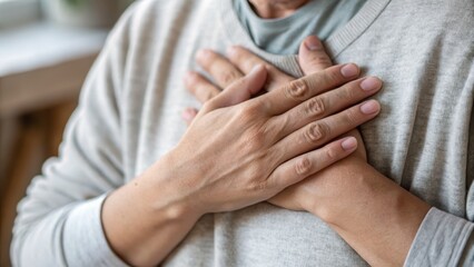 Person places hands over chest in gesture of care