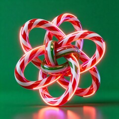 Fototapeta premium Neon 3D Candy Ribbon Loop Forming Abstract Holiday Knot Design 