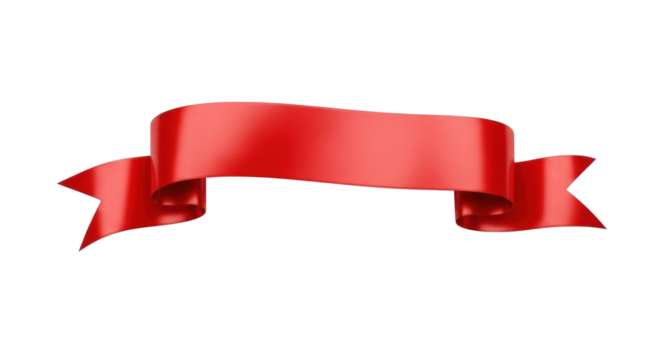 A vibrant red satin ribbon banner with elegant curved ends and a luxurious sheen, isolated on a transparent background with ample copy space, concept for announcements and celebration